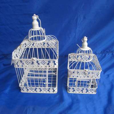 White Square Iron Hanging Decorative Vintage Flower Cage Metal Luxury Bird Cages